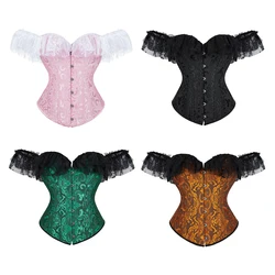 Corsés victorianos para mujer, corsé de princesa de manga corta, corsé Floral de Showgirl, corsé con adornos de encaje, Top Fairycore de talla grande