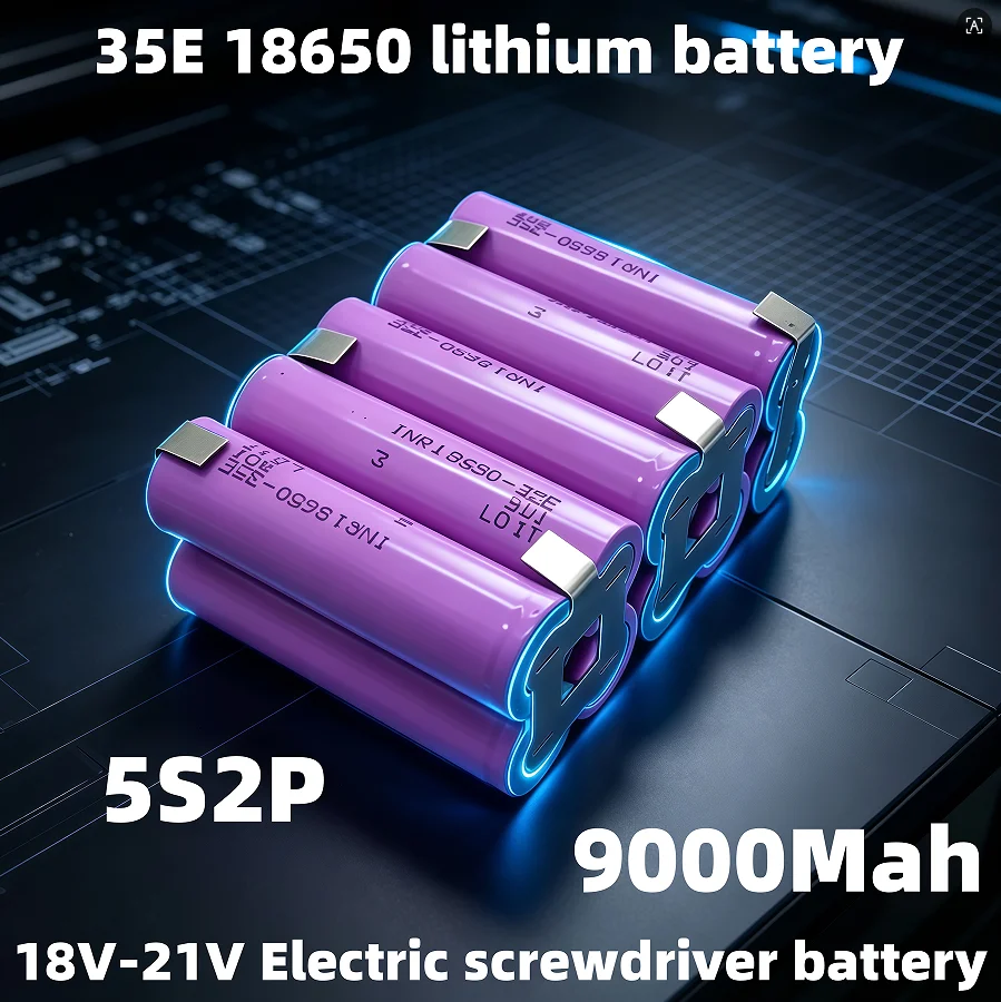 Pacco batteria al litio 18V-21V 5S2P 18650 35E 9000mAh ad alta capacità di scarica, batteria ricaricabile saldata, protezione di sicurezza BMS, batteria di ricambio fai-da-te per avvitatore elettrico