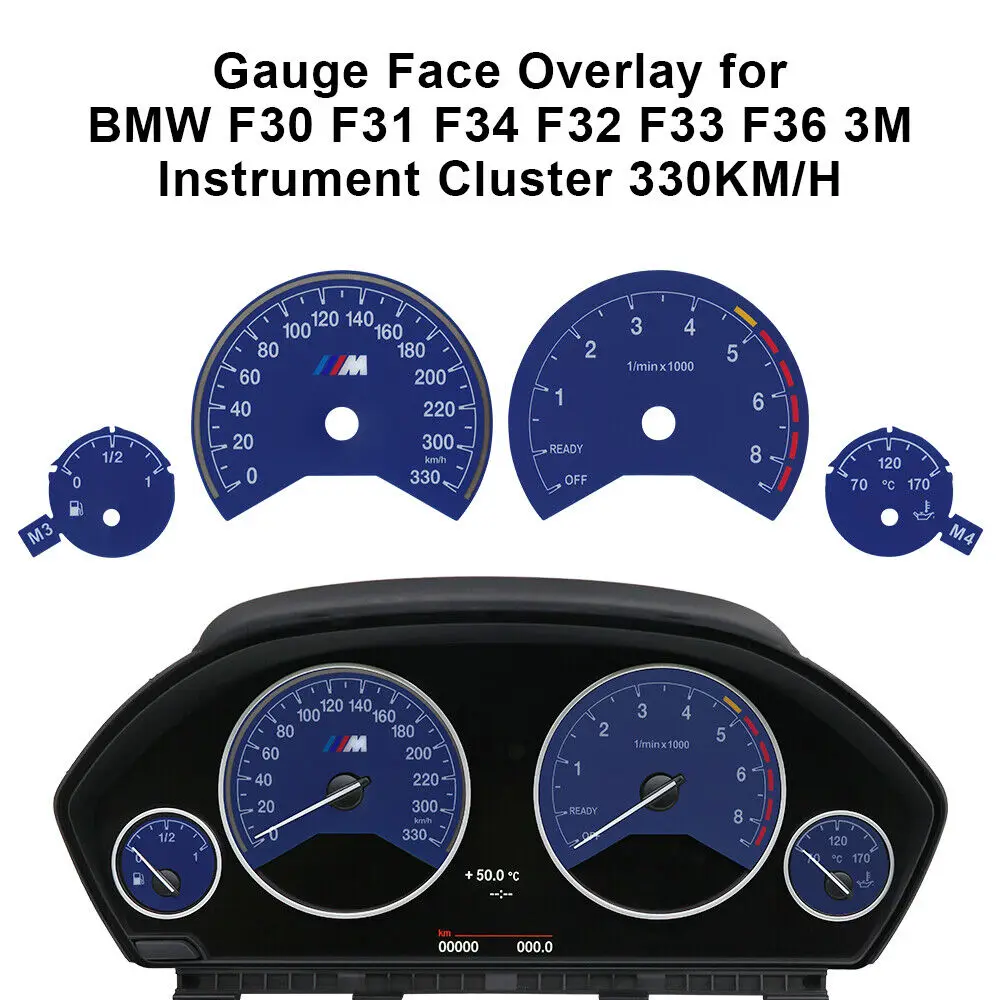 Gauge Face Blue Overlay for BMW F30 F31 F34 F32 F33 F36 Instrument Cluster 3M 330KM/H