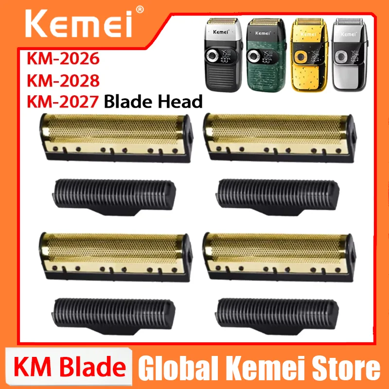Cuchillas Originales Kemei para Afeitadoras Eléctricas, Malla Dorada y Cabezal de Corte, Compatibles con las Afeitadoras Flotantes KM-2026, KM-2027, KM-2028