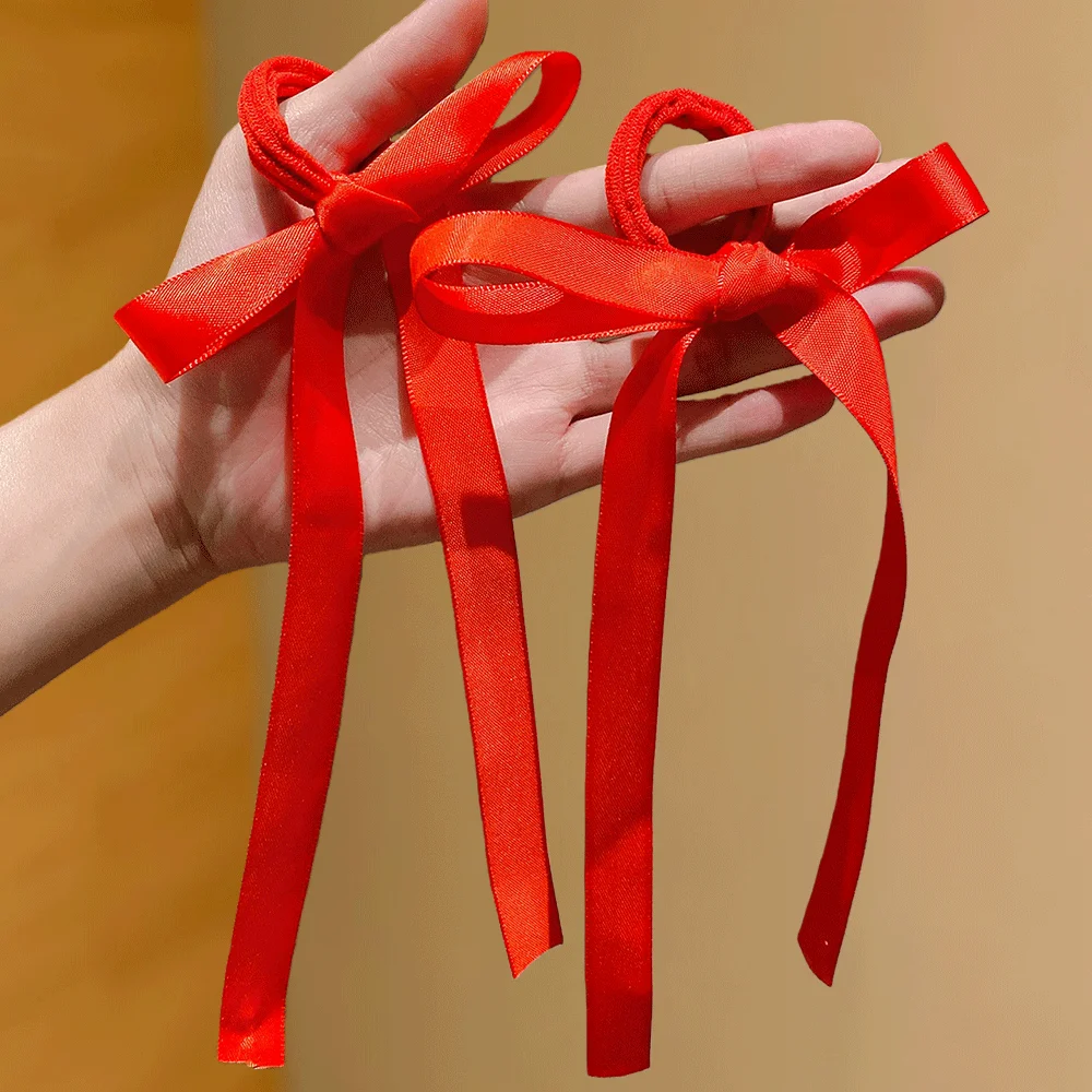 ربطات شعر بشريط على شكل فيونكة حمراء مكونة من قطعتين - إكسسوارات شعر بناتي، لطيفة جدًا للارتداء اليومي والهدايا، أربطة شعر مرنة #4