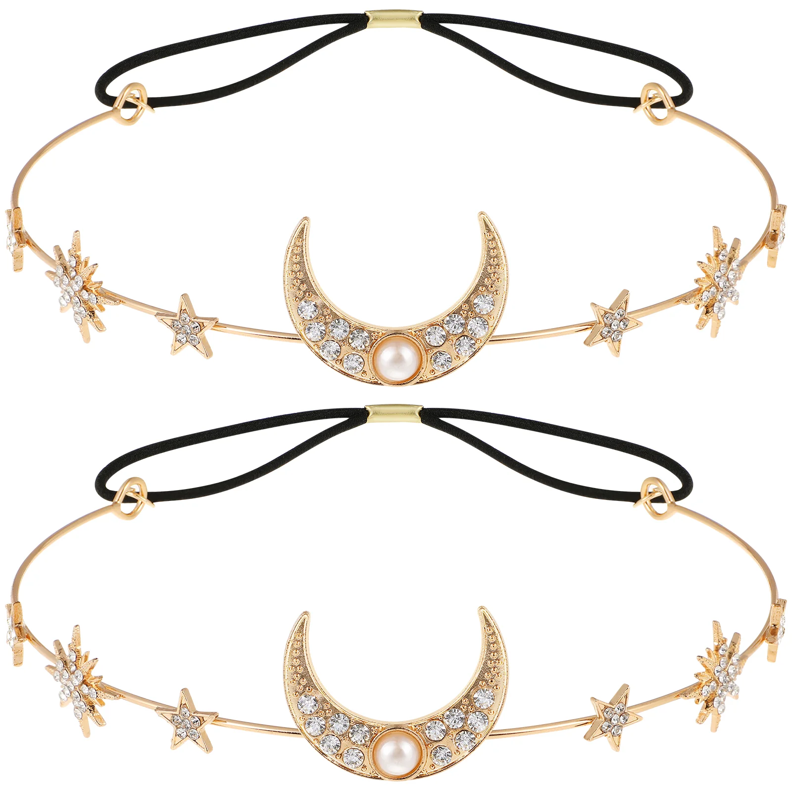 

2 Pcs Star Moon Hair Band Head Chain for Girls Women Sparkle Headbands Jewelry Accessories Forehead