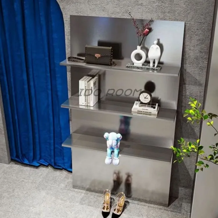 Rak pajangan penyimpanan sederhana dari baja tahan karat mewah modern Rak majalah Rak lantai