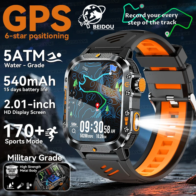 

2025Новинка для Xiaomi, уличные GPS-позиционирующие умные часы, 3ATM, фонарик, компас, высотомер, барометр, мужские военные спортивные часы для плавания