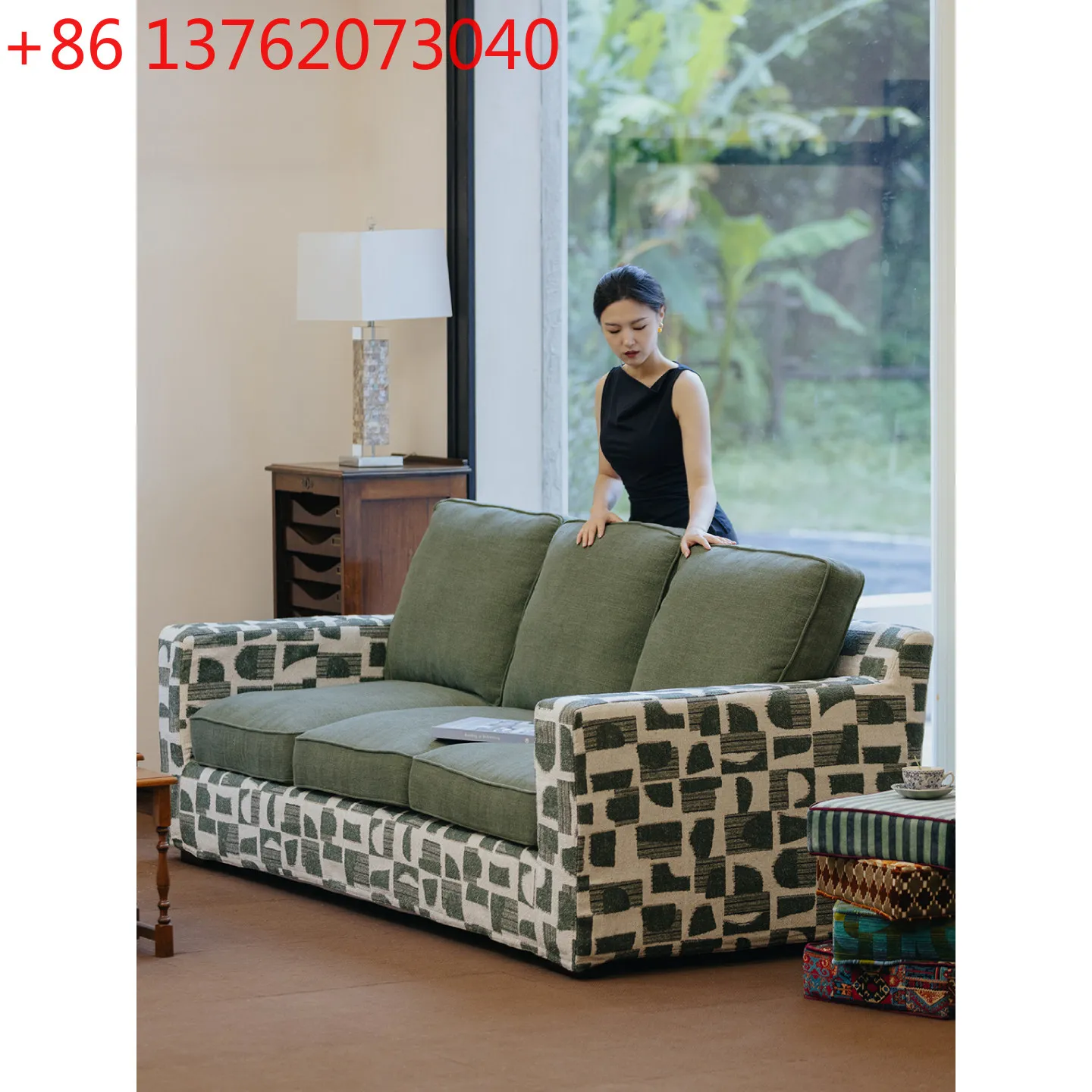 

American medieval removable sofa living room light luxury wabi-sabi design