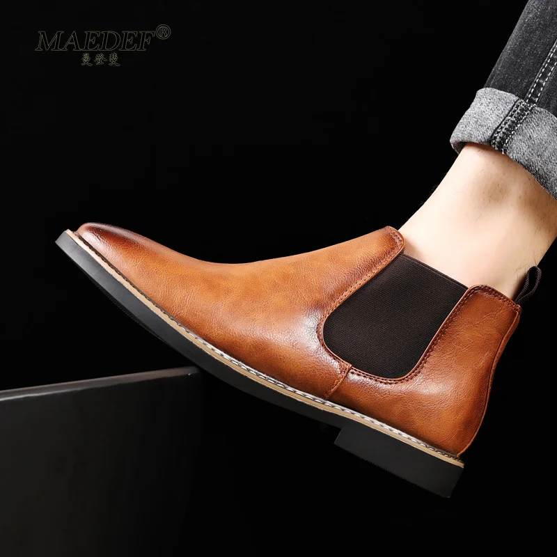 Men's Spring Autumn Chelsea Leather Boots Waterproof Non Slip Comfortable Soft Classic Casual Fashion Boots for Men Dress Shoes