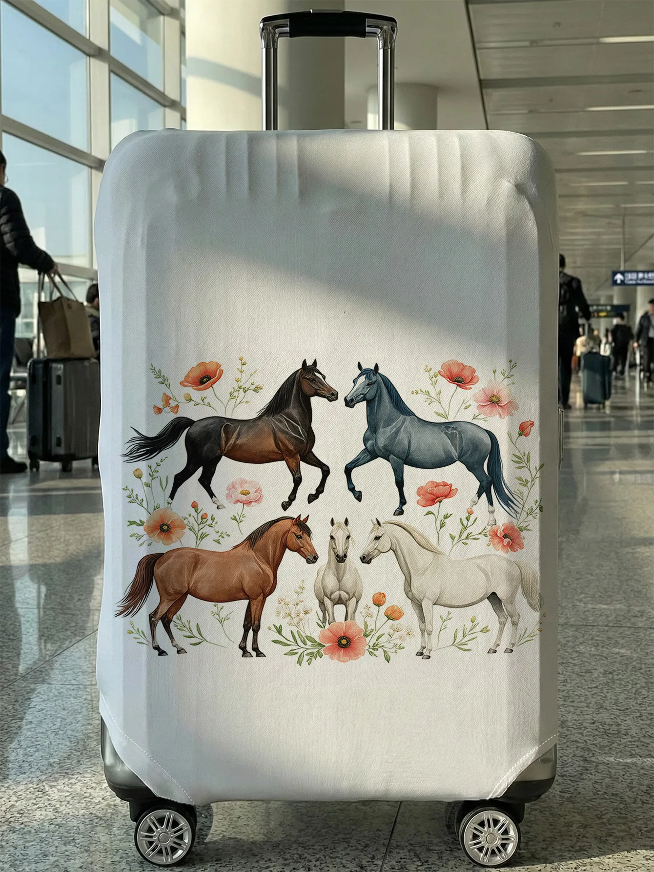 

Horse and Flower Print Luggage Cover, Suitable for 18-32 Inch Luggage Cover, Luggage Handle Glove, Travel Accessories