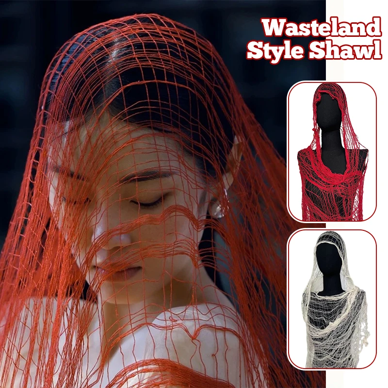 

Wasteland Style Shawl Fashion Distressed Scarf Ragged Wrap Women Street Modeling Travel Trendy Mesh Hole Shoulder Wrap