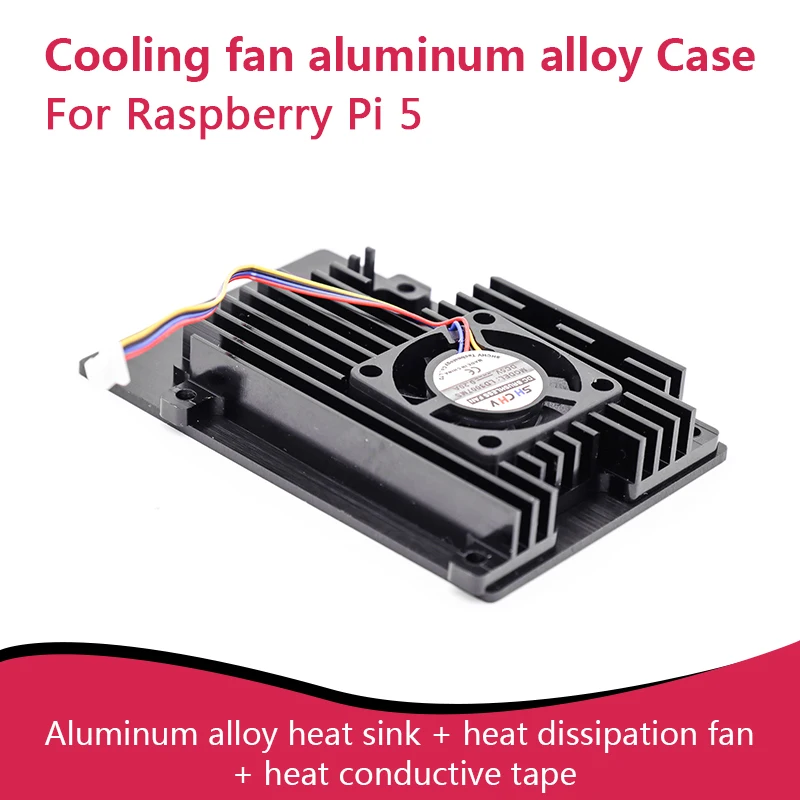 

Raspberry Pi 5 Aluminum Alloy Case Shell With Heatsink, Heat Dissipation Cooling Fan, Heat-conducting Tape For Pi5