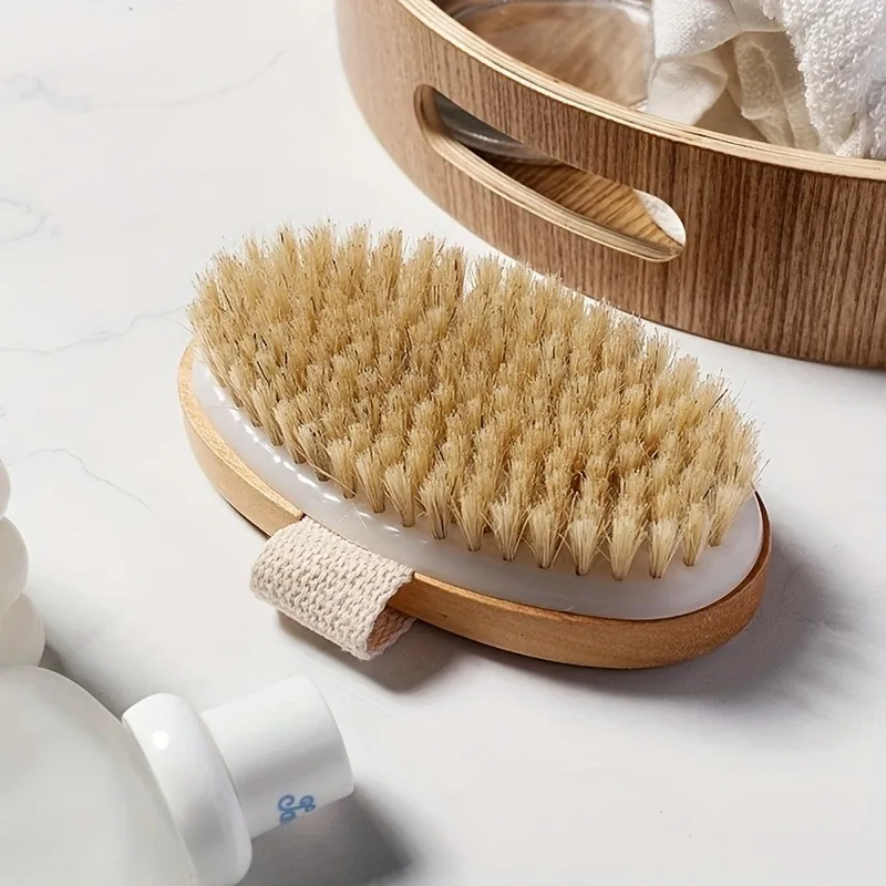 Natural Bristle Body SPA Brush for Wet and Dry Skin, Soft Bath Massager for Home Use