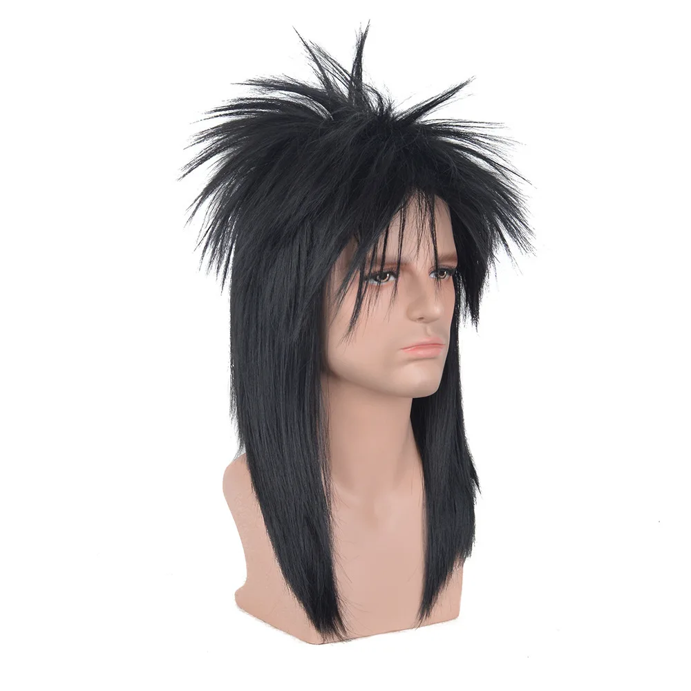 Unisex Long Black 70s 80s Mullet Cher Glam Rock-Rocker Cosplay Wigs for Women and Men’s Halloween, Themed Costume Party