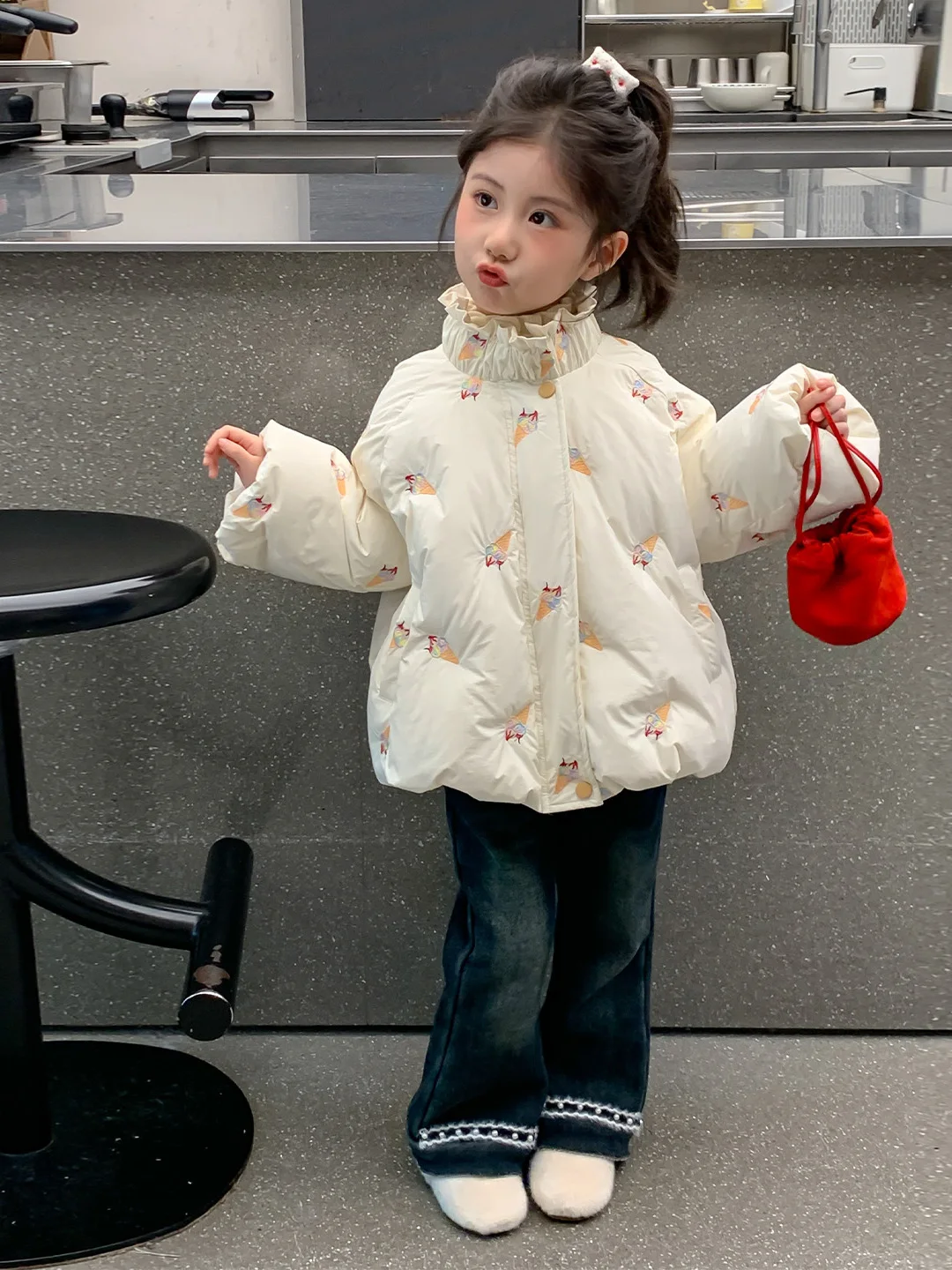 

Girls' Winter Cartoon Cone down Jaet White Du down Warm Cotton Coat Baby Faionable Outerwear Casual Sle Regular Fit