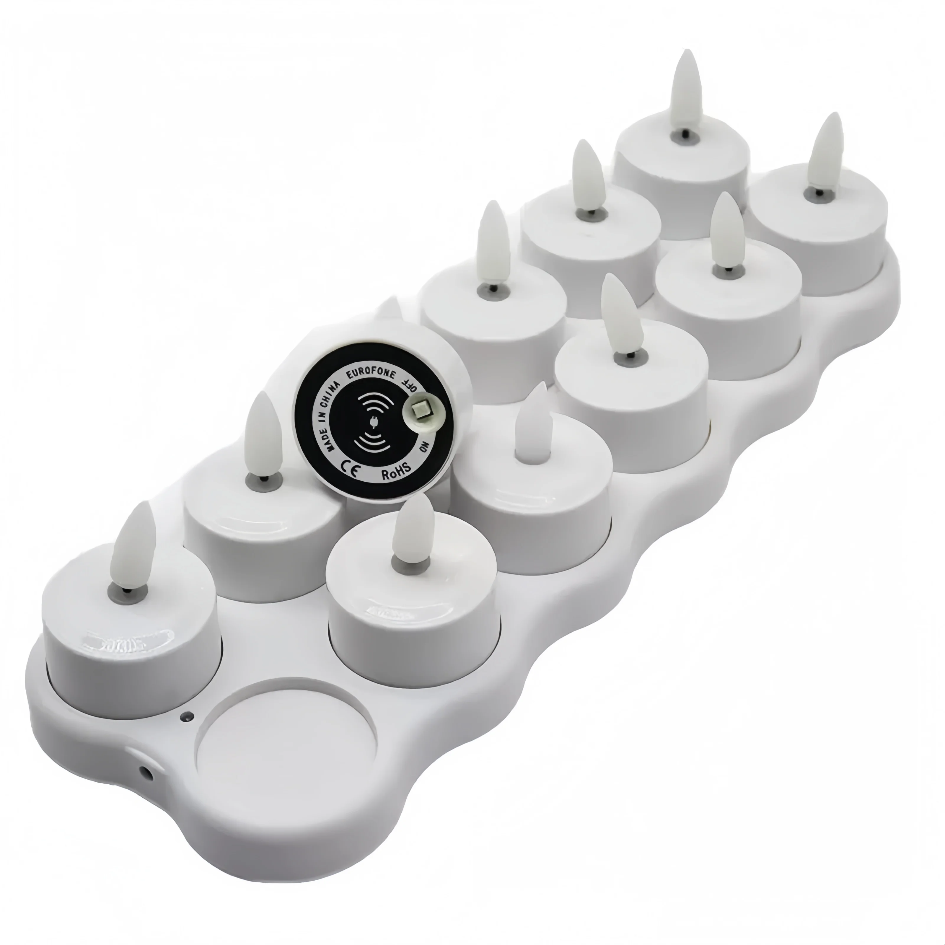 Pack of 12 Wireless Charging Rechargeable Led Tealight Electronic Candle Lamp Wedding Xmas Home Party table Decoration-Warm whit