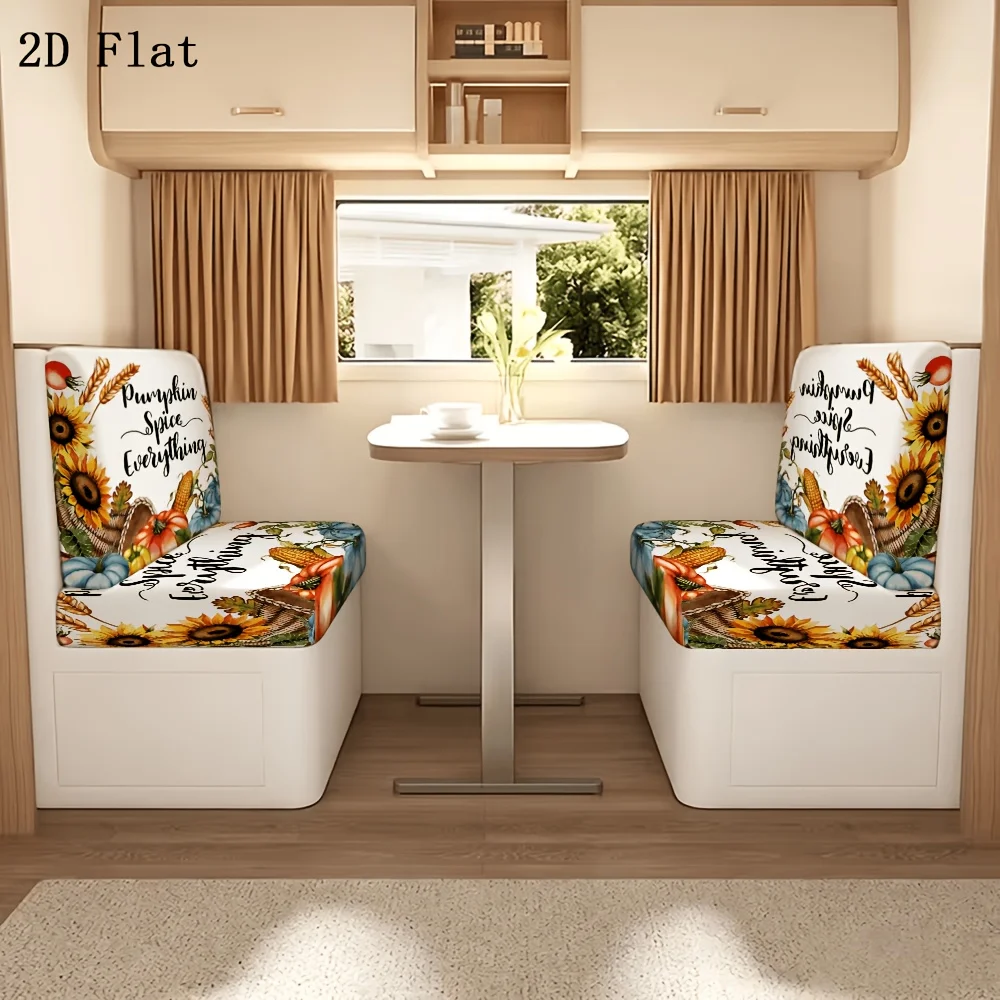 2pcs Pumpkin Spice Everything Sunflower RV Dinette Booth Seat Cover Stretch Camper Bench Slipcover