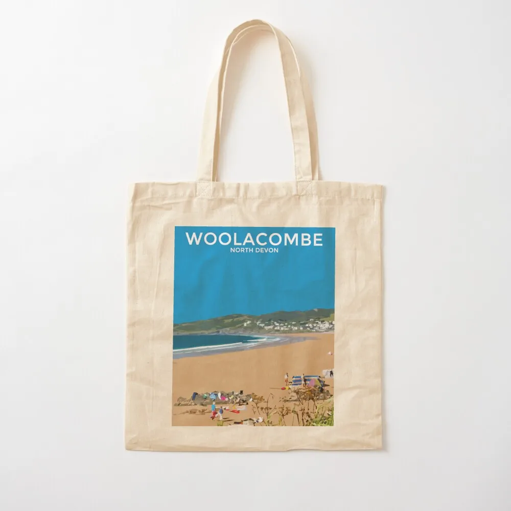 

Woolacombe Beach Devon Seaside Art Print Travel Poster Tote Bag canvas shopping bag Women's beach bags Canvas Tote Bag