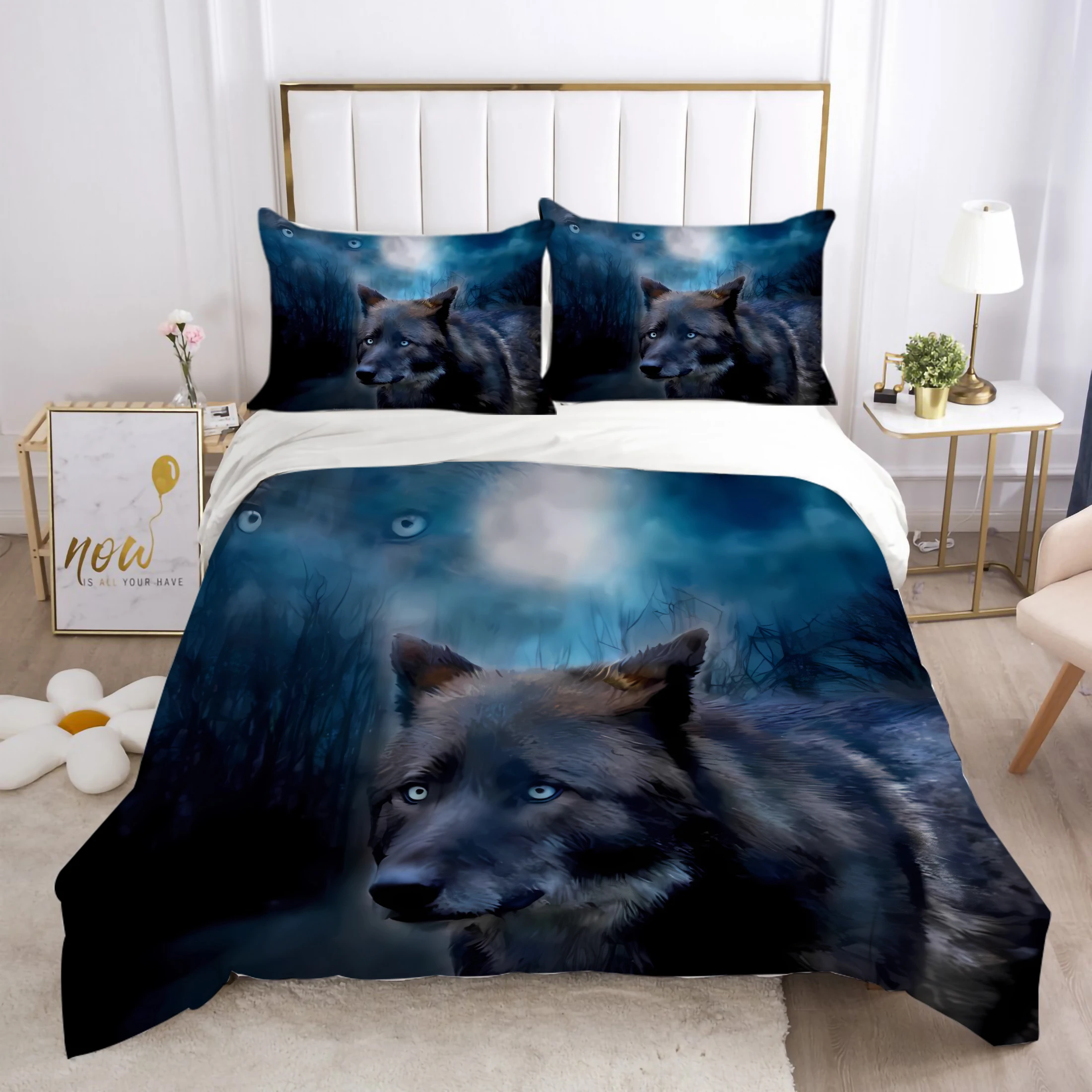 3D Wolf Duvet Cover Comforter Cover Set Moon Bedding Set Luxury Home Quilt Cover