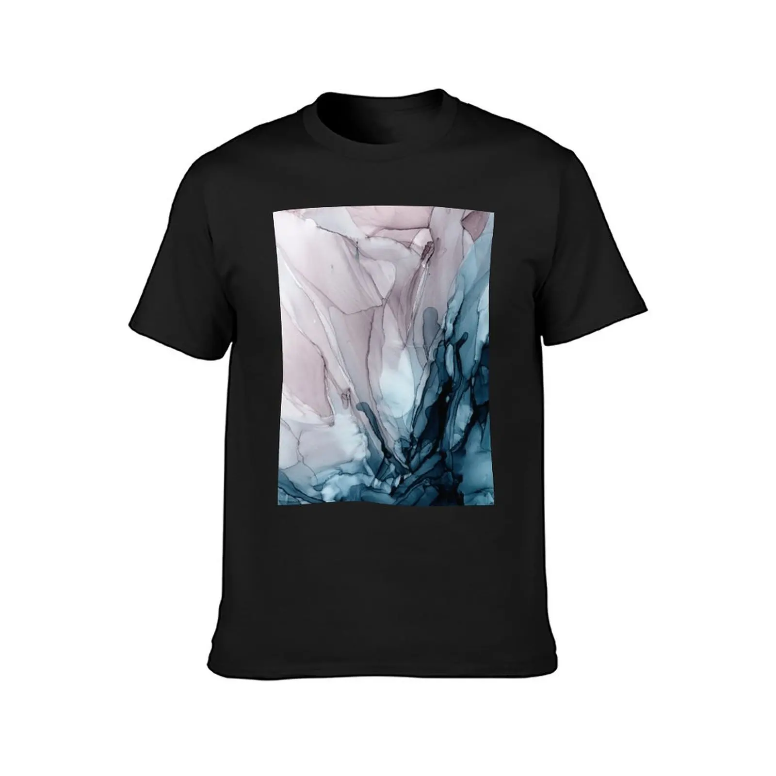 Blue Seas Mauve Sand Abstract Flow Painting 3 T-Shirt vintage plus size tops men clothes