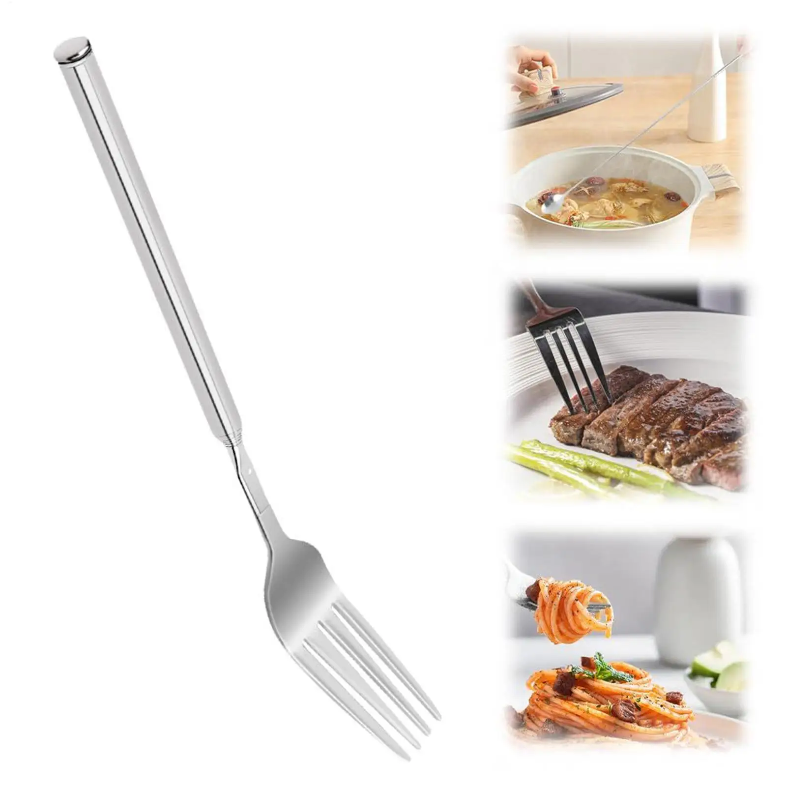 شوكة تلسكوبية من الفولاذ المقاوم للصدأ بمقبض طويل أدوات مائدة معدنية ممتدة شوكة أدوات تناول الطعام للمنزل والمكتب والمدرسة والعشاء #4