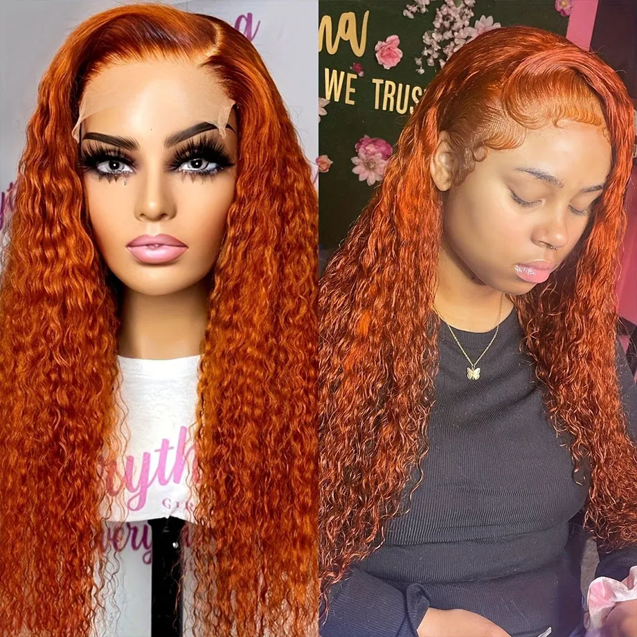 

200 Density Deep Wave Ginger Orange Lace Front Curly Human Hair Wig Water Wave 13x4 13x6 HD Lace Frontal Wig For Women