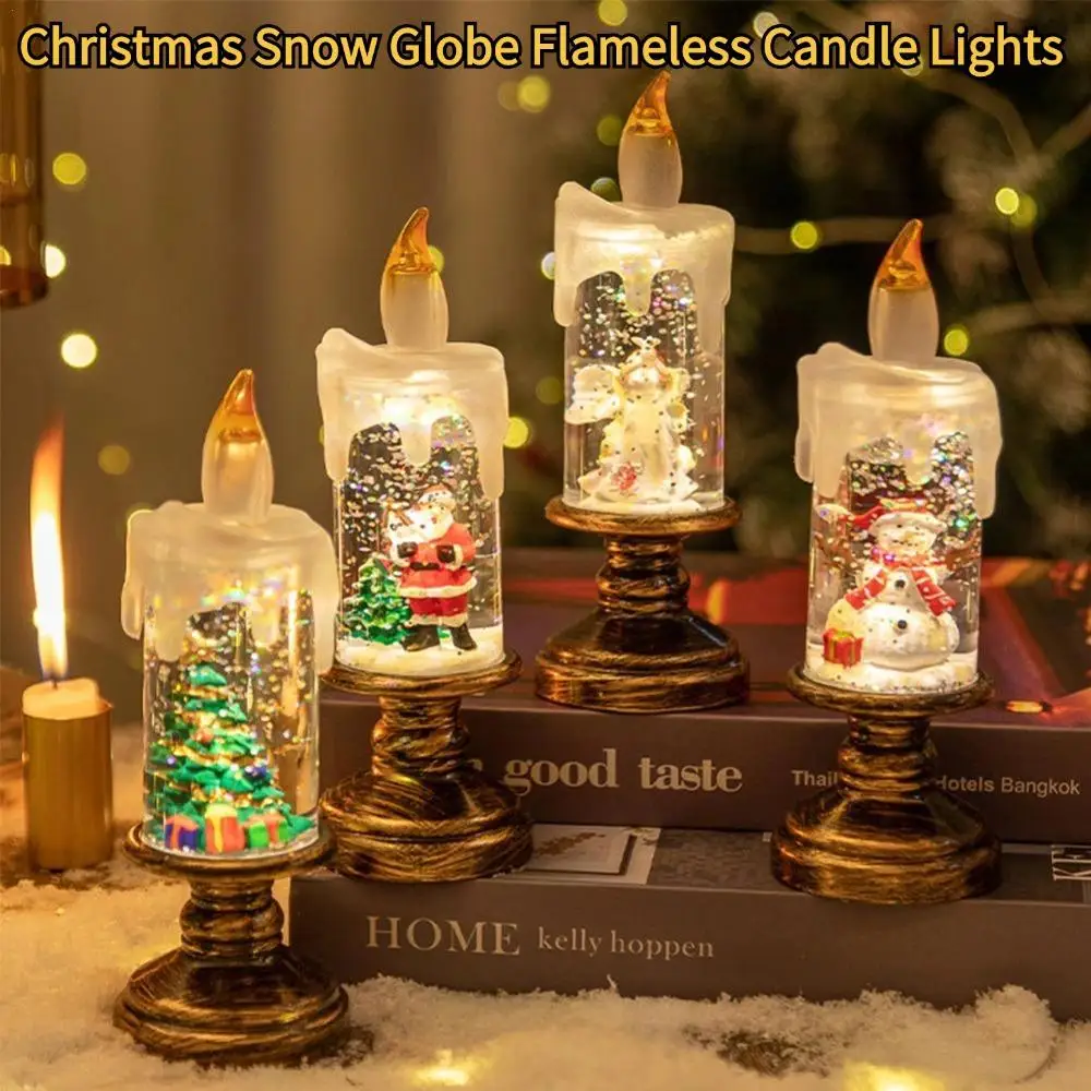 Christmas Snow Flameless Candle Glittering Christmas Snow Candle Rotating Water Flashing Snow Night Lights