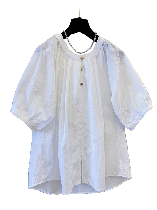 

plus Size Korean Sle Loose Floral ort Sve White irt Women Summer New Casual irt Versatile Age Reduction Thin Model