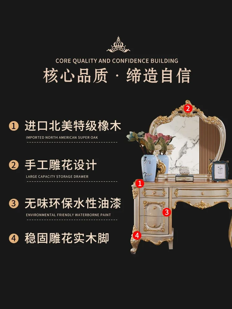 Farina European dressing table villa Champagne Golden Princess with mirror makeup table makeup chair storage bedroom furniture