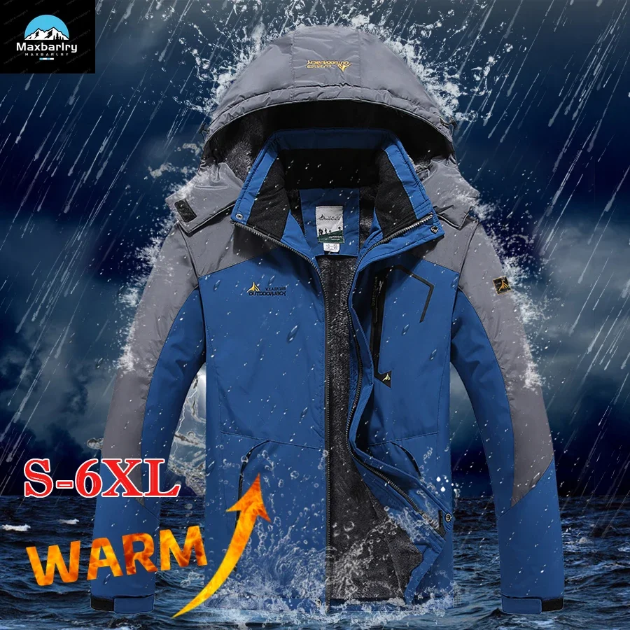 2020 Winter Outdoor Jacket Men Thick Warm Velvet Coat Men\'s Windproof Hooded Jackets Casual Hiking Mountaineering Outerwear 9XL