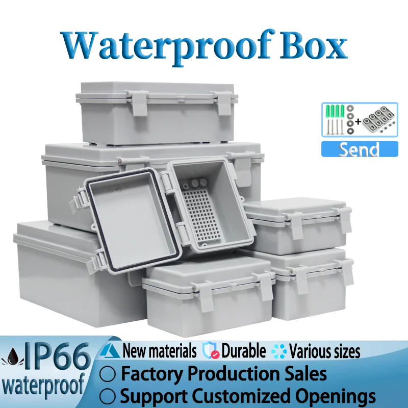 Outdoor IP66 Abs Pc Hinged Plastic Grey/Clear Cover Housing Waterproof Power Electrical Junction Box Plastic Box Distribut Box