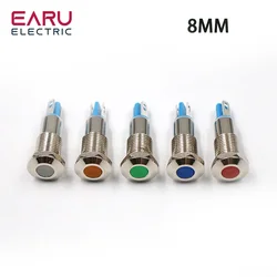 Metal Indicator Light LED 8mm Waterproof Signal Lamp 5V 6V 9V 12V 24V 110V 220V Dot Concave Pilot Red Blue Green Yellow Hot Bulb