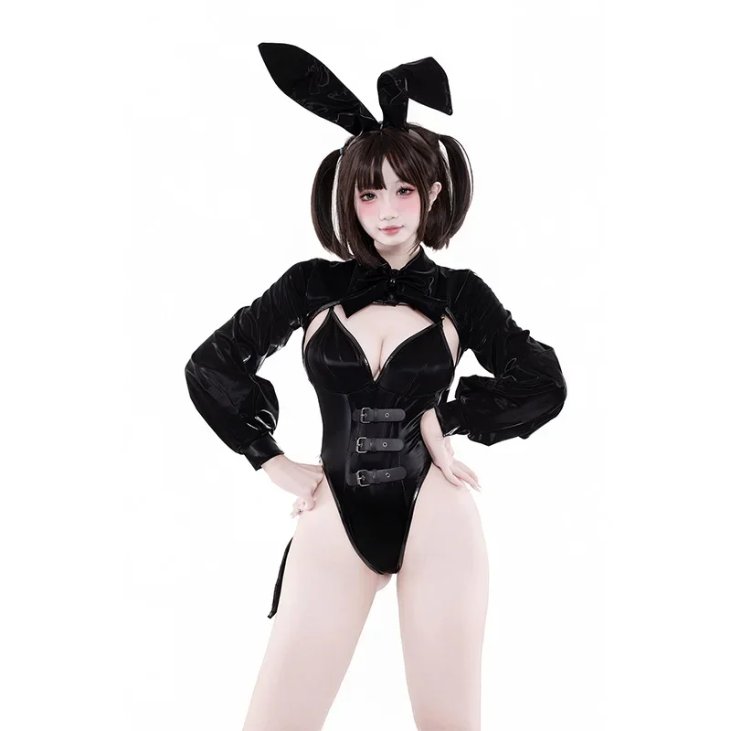 Flowing Leather Rabbit Girl Sexy Temptation Bunny Suit Halloween Costumes for Women Black Bunny Girls Cosplay Costume Anime