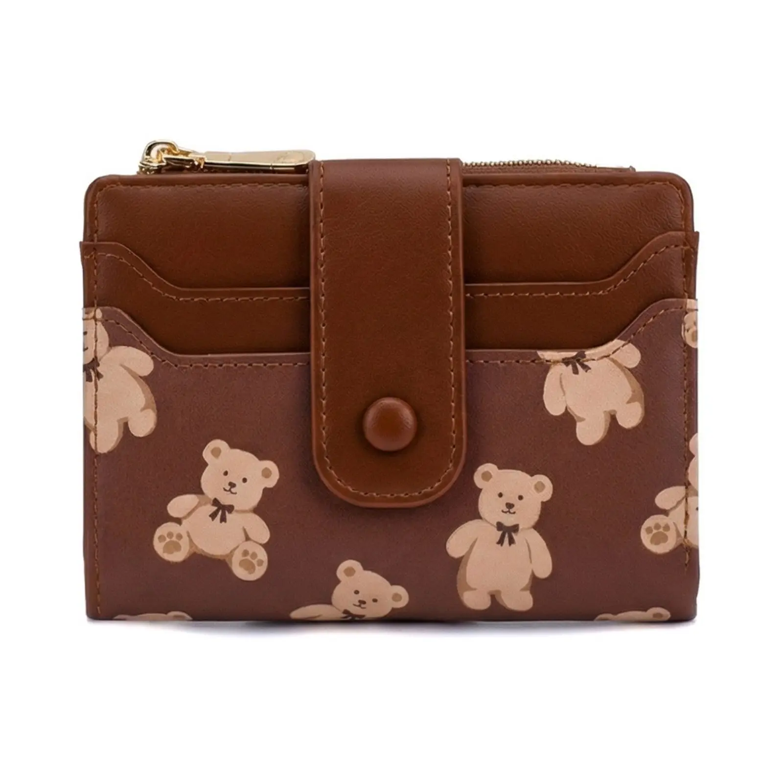 PU Leather  Women Wallet Cute Cartoon Bear Purse ID Window Credit Card Holder with Zipper Coin Purse