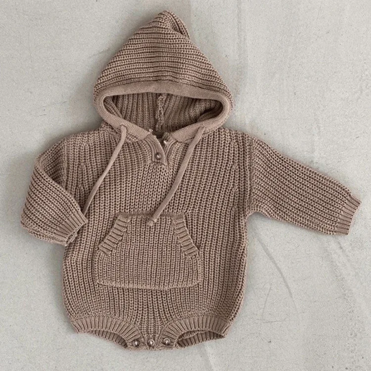 Newborn Baby Girl Boy Knit Romper Hooded Autumn Winter Warm Long Sleeve Jumpsuit Toddler Child Outwear Baby Clothes 3-18M