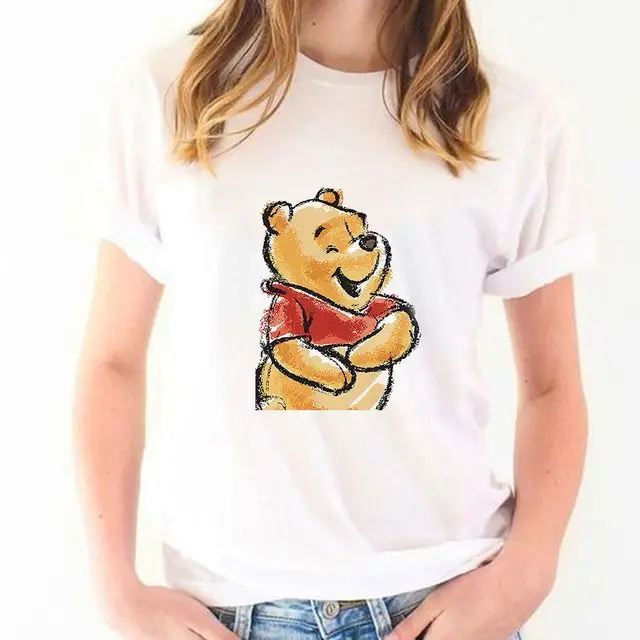 

Disney's Lovely Winnie The Pooh Loose and Comfortable Leisure Cotton Men and Women Sweethearts Outfit T-shirt with Short Sleeves
