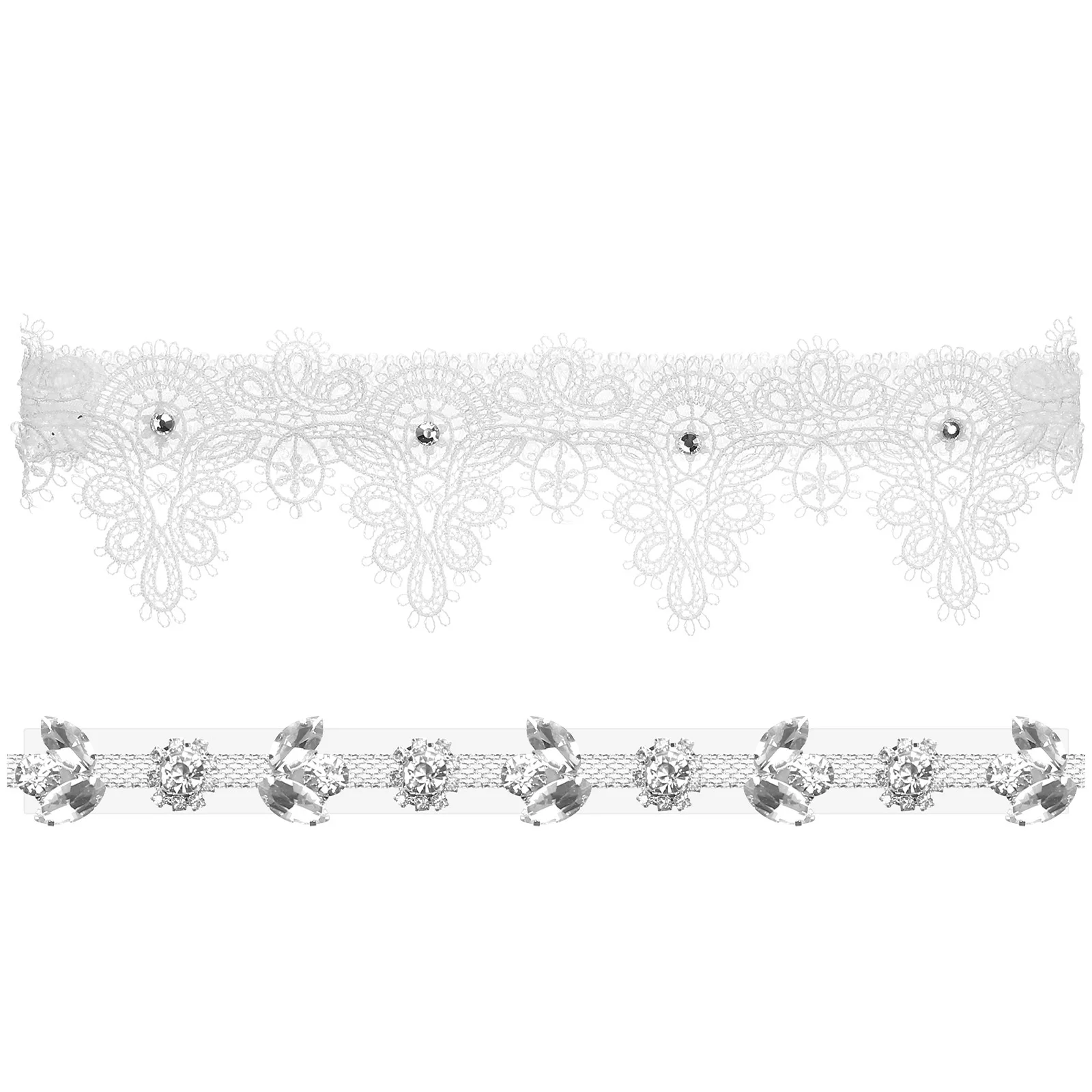 

Premium Wedding Bride Garter 2 Pieces White Lace Bridal Garters with Shiny Crystals for Bridesmaid Gift
