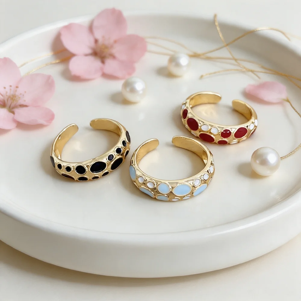 1set AENSOA Copper Material Three Color Rings for Man Women Adjustable Dainty Romantic Enamel Dot Rings Wedding Finger Jewelry