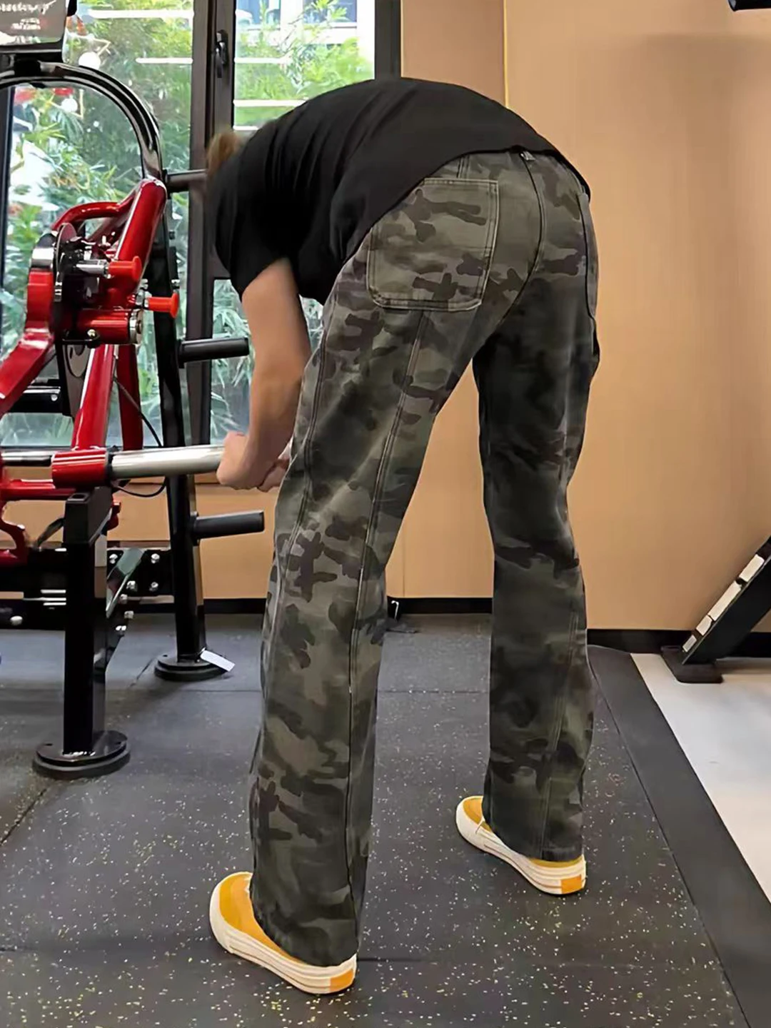 

Мужские джинсы в американском ретро-стиле с камуфляжным принтом, прямые брюки для работы, весенняя коллекция, слегка расклешенные штаны с завышенной талией