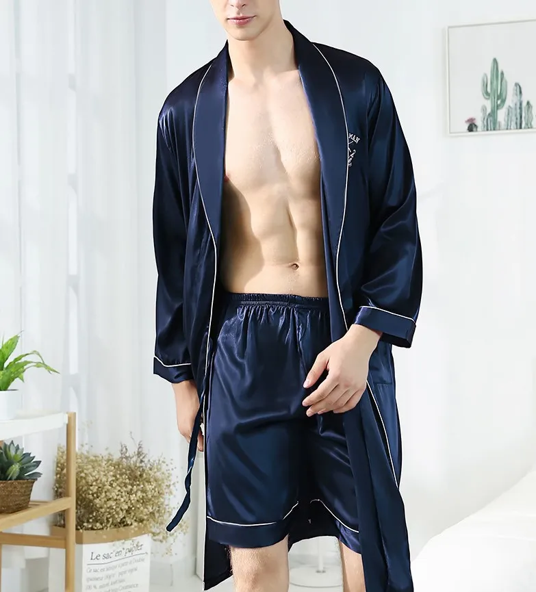

Cheap Old Fashion Embroidered Men Silk Sleepwear Satin Short Sleeve Nightgown Pajamas Sets
