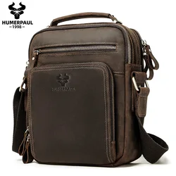 Crazy Horse Leather Men's Shoulder Bag Vintage Crossbody Man Casual Office Messenger Bags forWork Business Travel Handbag