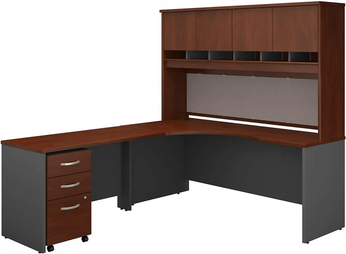 Series C 72W Left Handed Corner Desk with Hutch and Mobile File Cabinet in Hansen Cherry