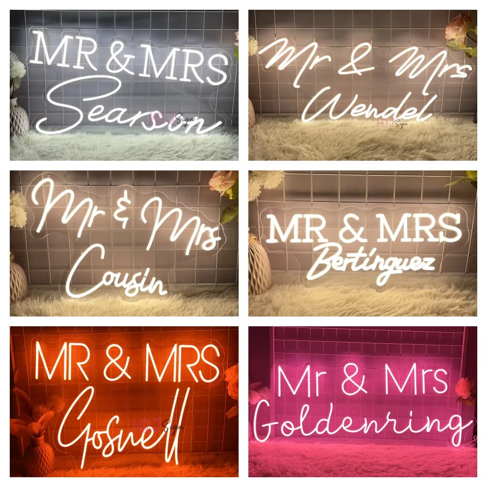 Custom Neon Name Led Sign For Bedroom Wedding Decoration Customed Mr and Mrs Neon Last Name Signs Text Wedding Neon Lights