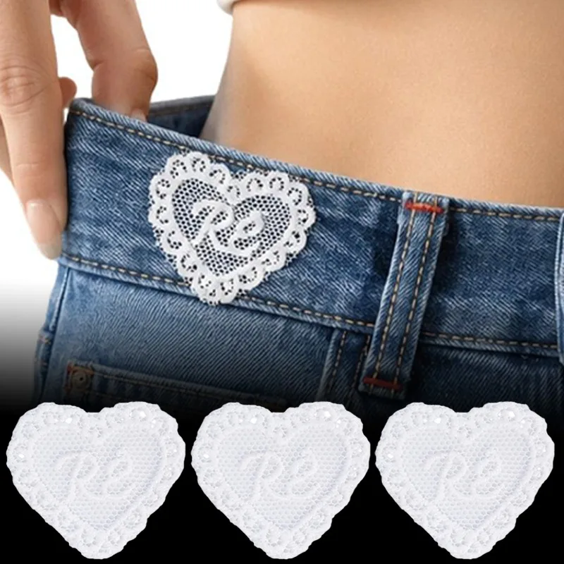5/10pcs Heart Embroidery Pants Waist Extender Lace Patch DIY Hand Jeans Waistband Expander Invisible Patches DIY Accessories
