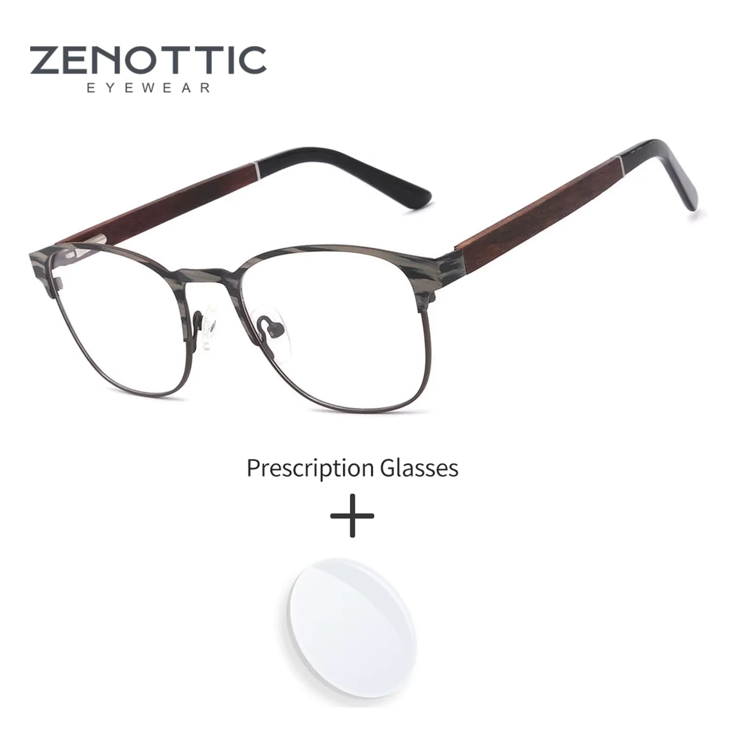 

ZENOTTIC Business Metal Fashionable Rectangular Prescription Glasses, Men's Progressive Myopia Anti Blue Light Optical Lenses