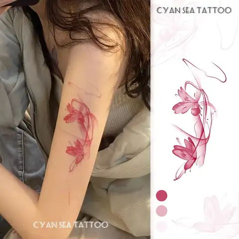 Y2K – tatouages temporaires papillon rose pour femmes, autocollants de tatouage imperméables, romantique Sakura, Art durable, faux tatouage Sexy