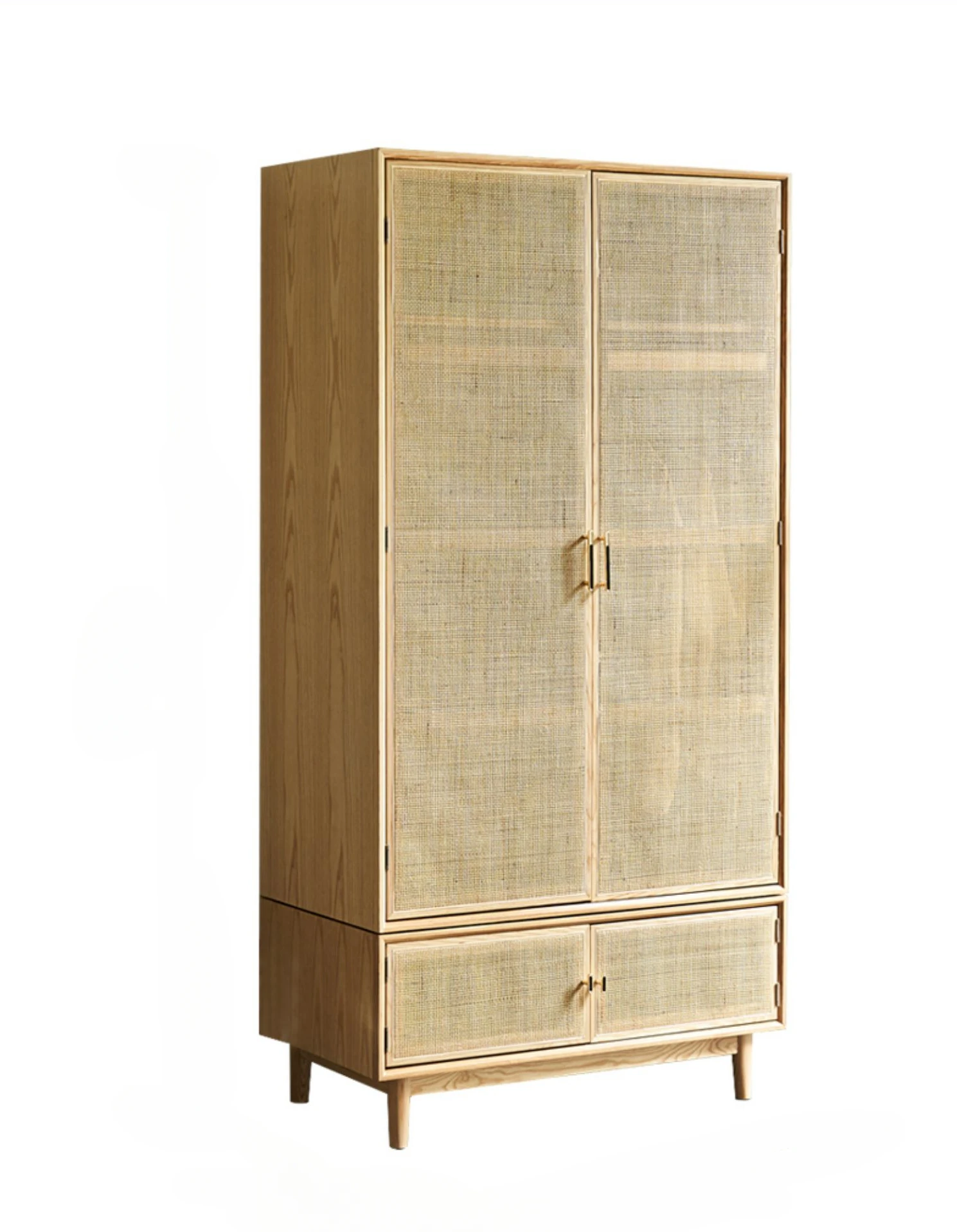 

Household Bedroom Solid Wood Wardrobe Nordic Homestay Rattan Small Apartment Sliding Door Locker