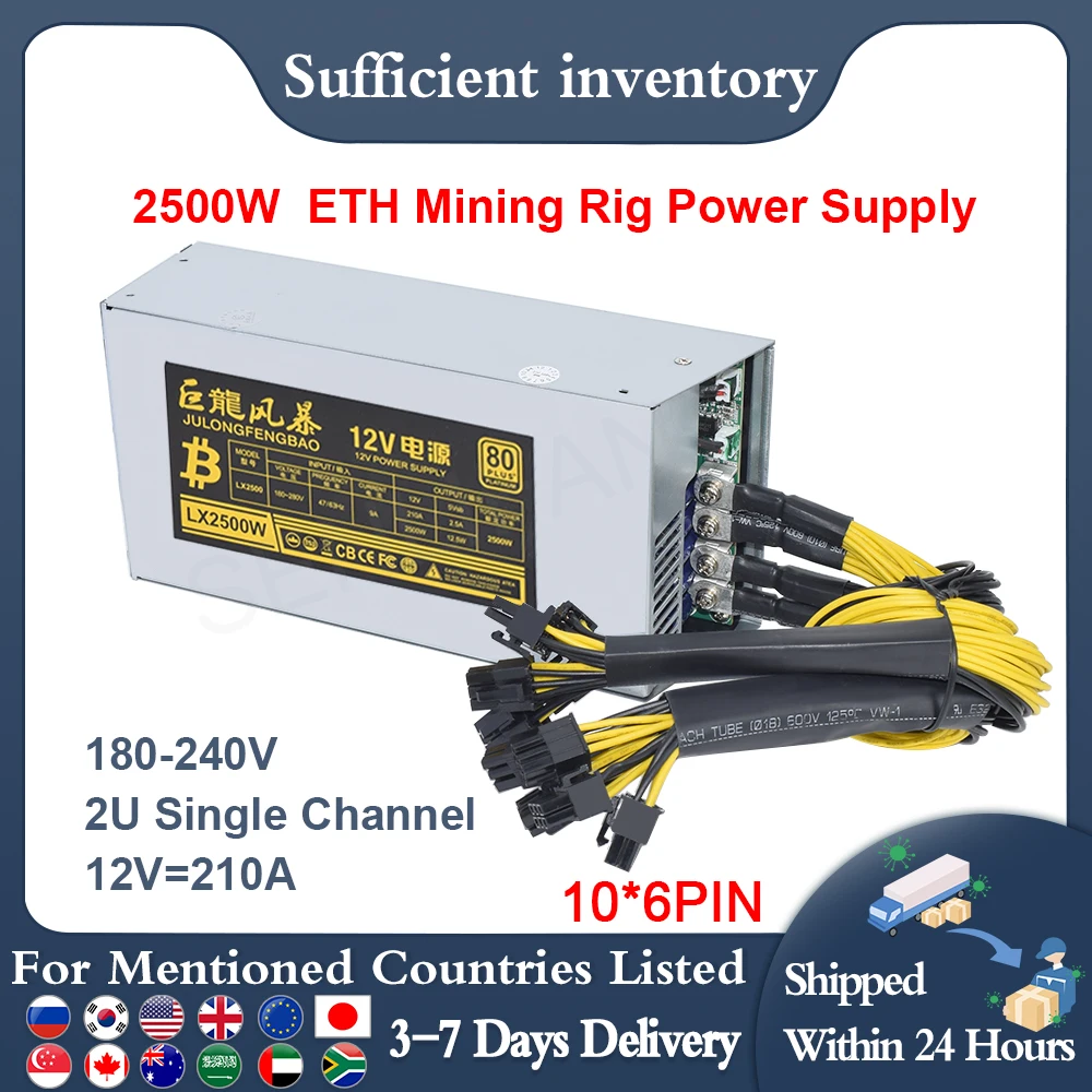 SENLIFANG Brand New ETC RVN Mining Rig Power Supply 2500W 2U Single Channel Miner GPU 10x6Pin Efficiency Device For BTC S7 S9