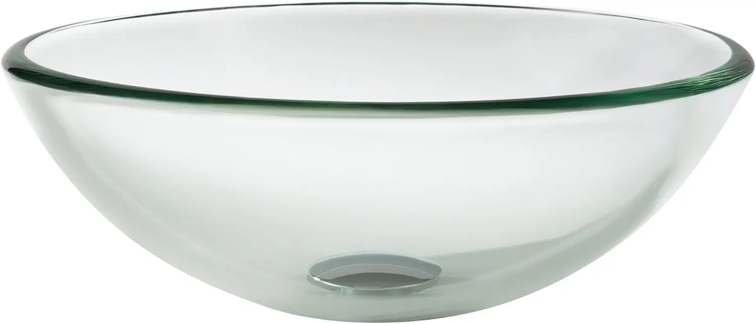 KRAUS Round Clear Glass Vessel Bathroom Sink, 14 inch GV-101-14