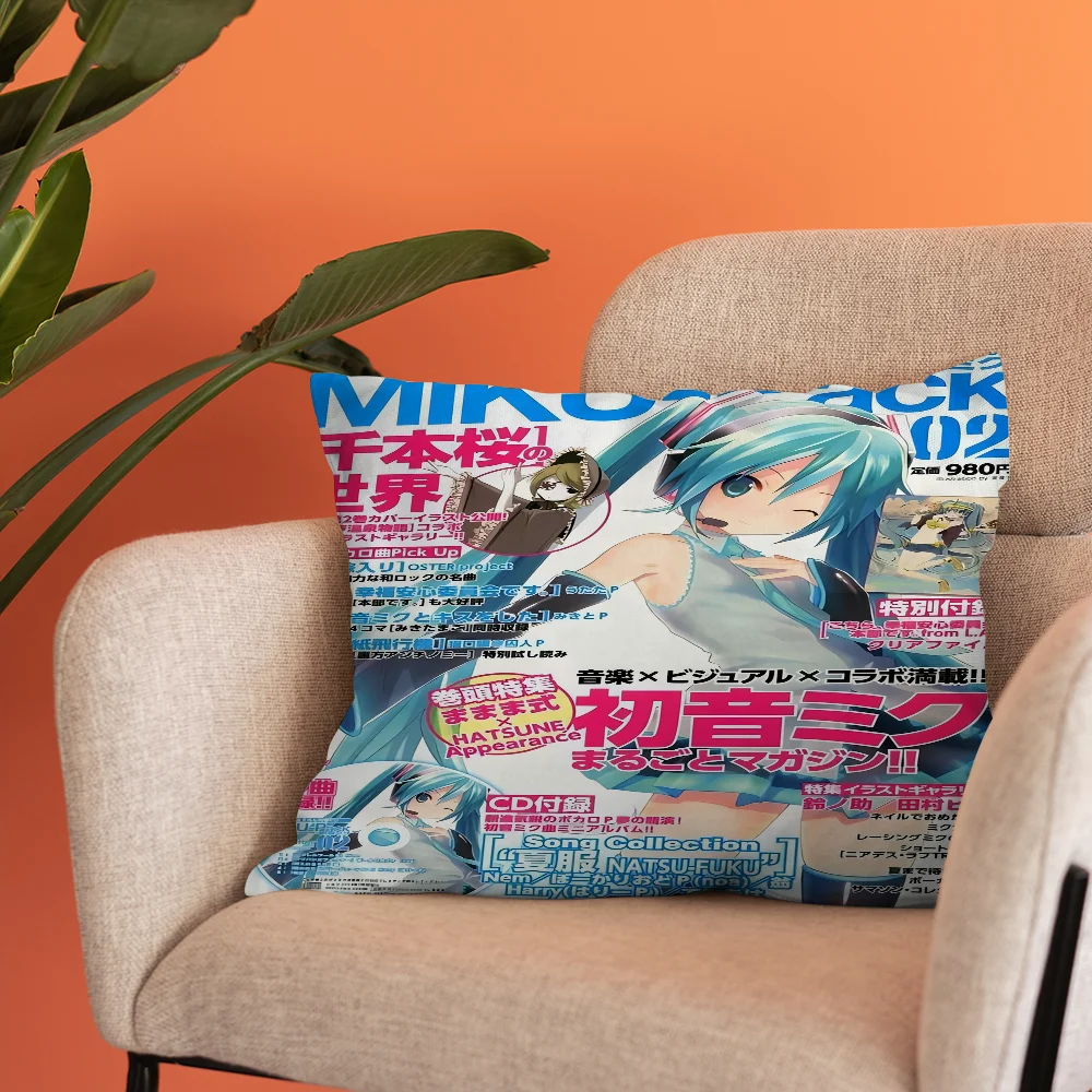 Anime H-Hatsunes M-MikU Cushion Cover Car Throw Pillow Case For Sofa Car Christmas Gift 40x40cm 45x45cm