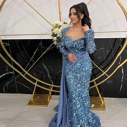 Sweetheart Slimming New Evening Dresses Luxurious Sparkling Beading Sexy Off Shoulder Long Sleeves Simple Mopping Prom Gowns