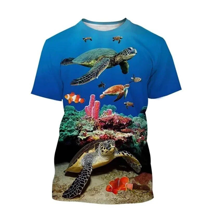 Underwater World Animal T-shirt Men's Clothing 3D Print Funny Sea Tortoise T Shirts Casual Harajuku Outdoor Trend Round Neck Tee