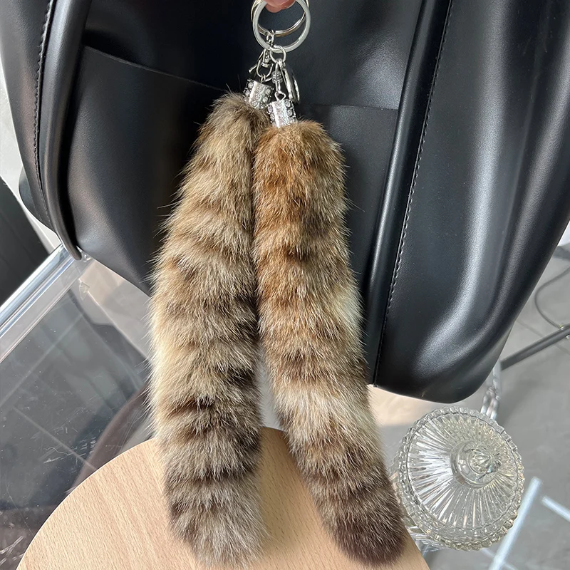 Real Natural Fur Tail Keychain Fur Tassel Bag Charm Tag Black and Brown Pom Pom Charm Keyring Holder Strap Chain Gifts